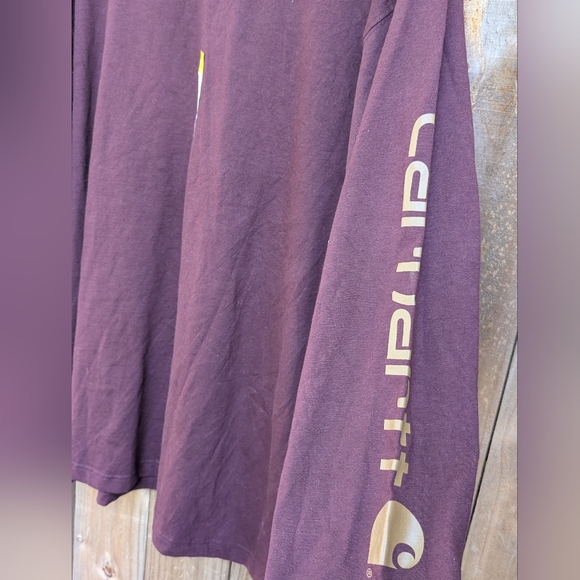 Carhartt Burgundy Maroon Long Sleeve Loose Fit Cotton T-Shirt - Picture 4 of 11